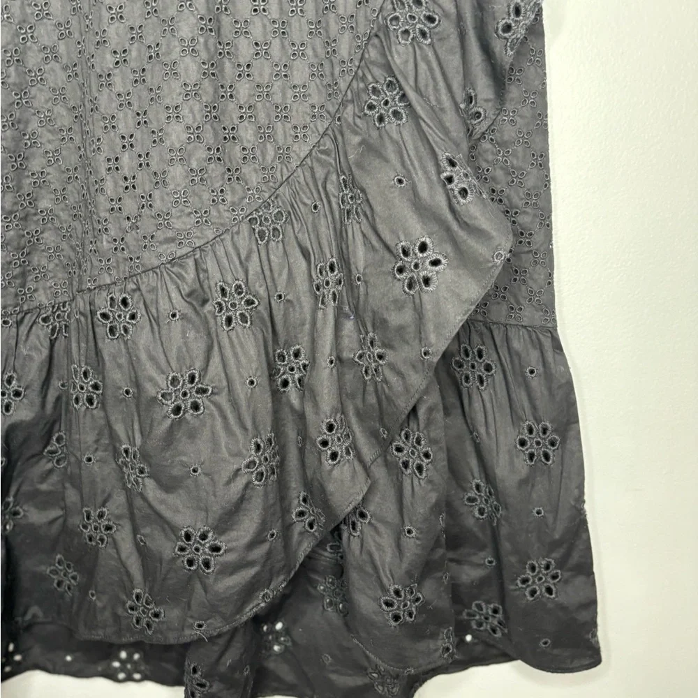 LOFT Women’s black cotton eyelet skirt cottage witchy fairy goth fitted layers - Picture 4 of 8